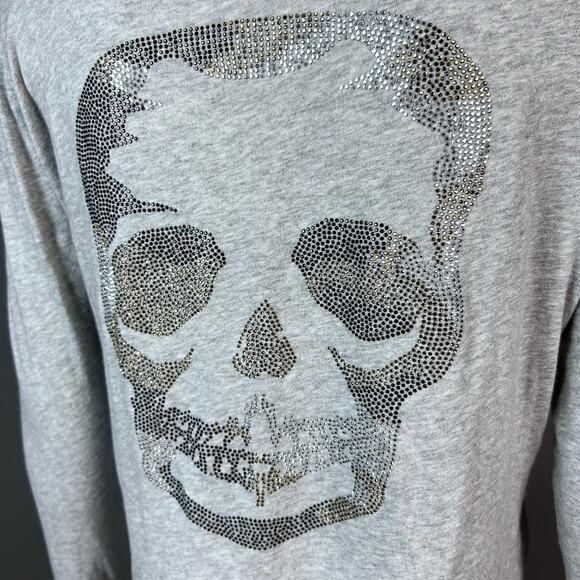 Zadig & Voltaire top Medium long sleeve t-shirt skull‎ studded henley gray - Picture 2 of 10